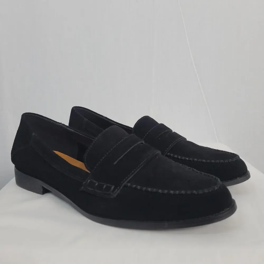Lucky Brand Eryka Suede Penny Loafers sz 9.5M Black Preppy Poet Old Money